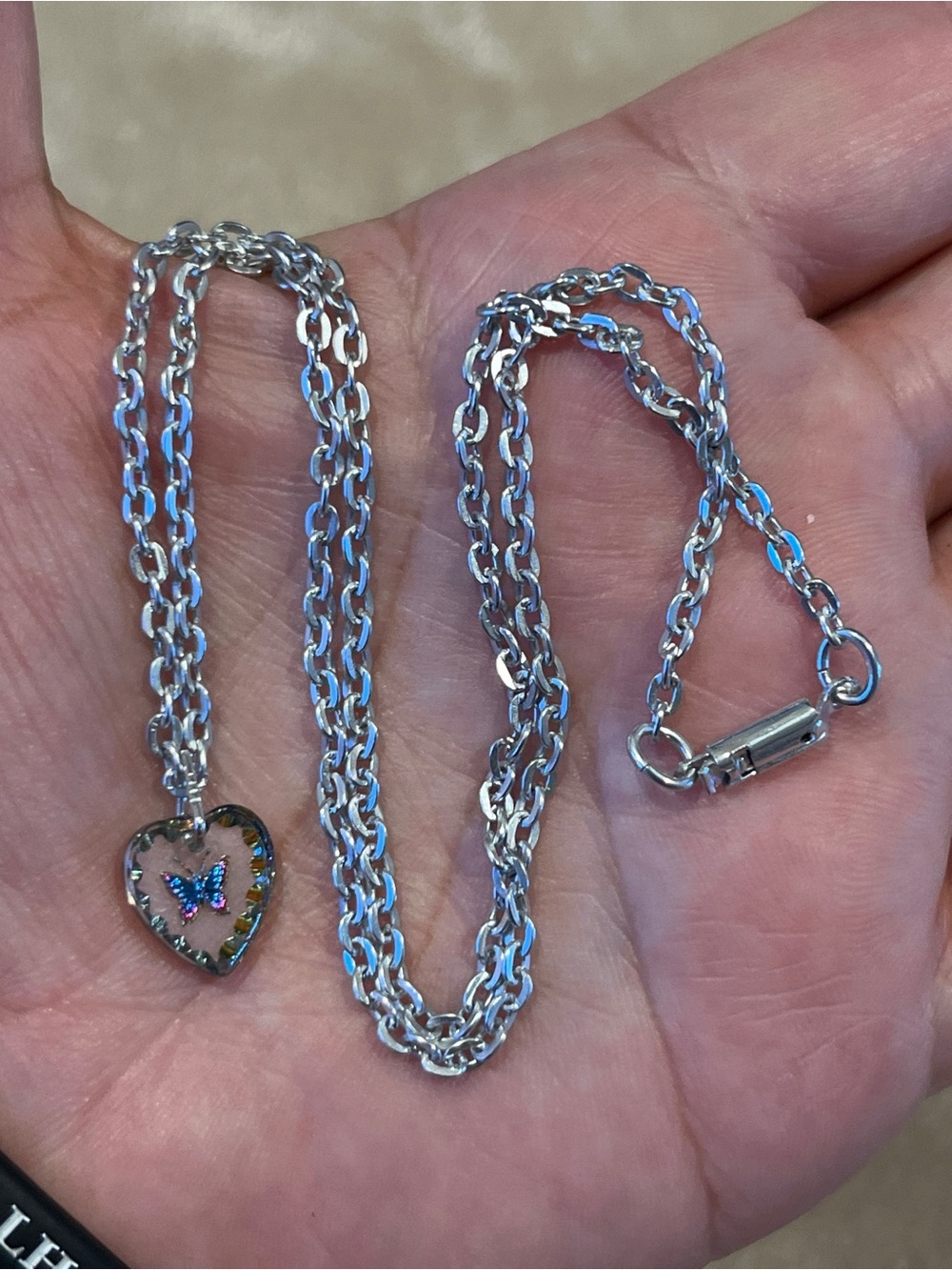 Y2K Silver-Tone Heart & Butterfly Necklace (18")